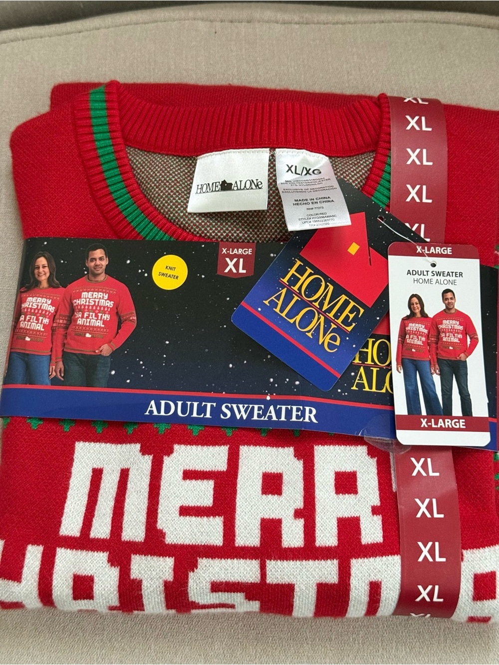 Unisex Home Alone Red Christmas Adult Sweater - XL